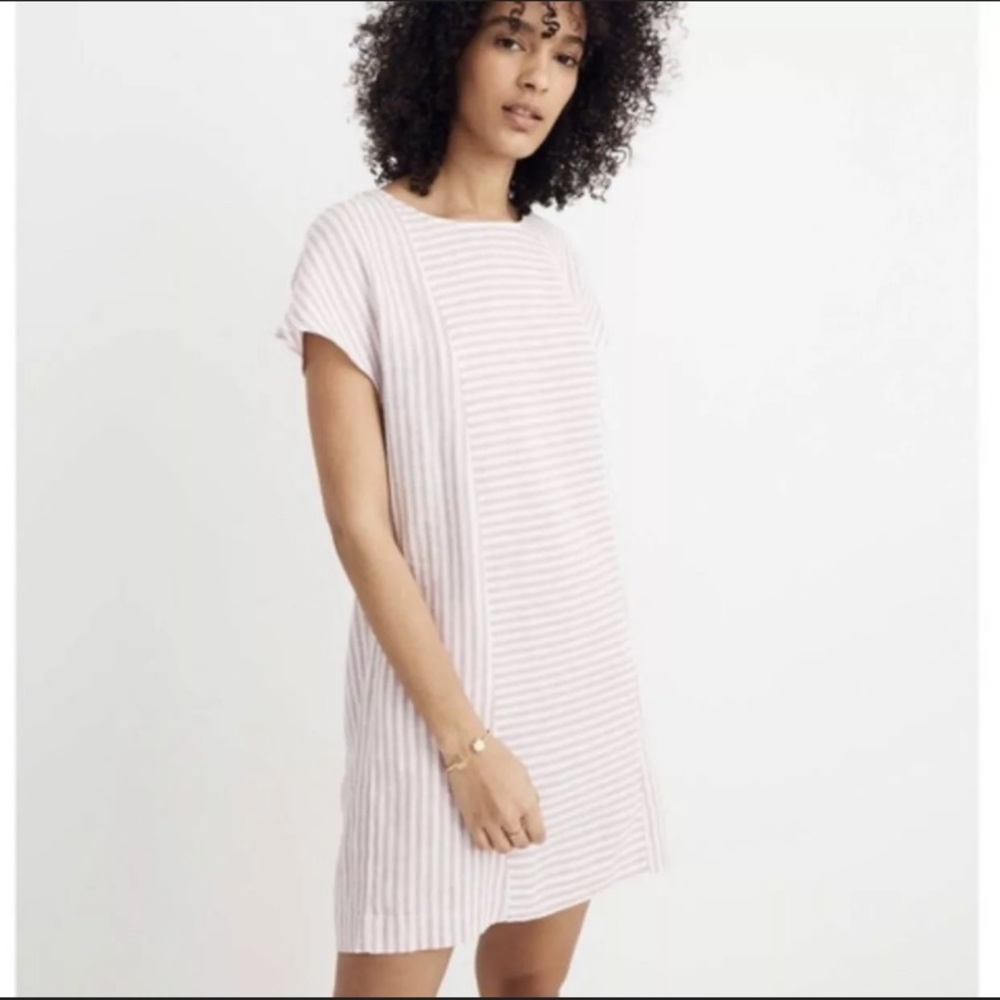 🌟3 for $30🌟 Madewell Linen Blend Striped Button Back Dress, SM